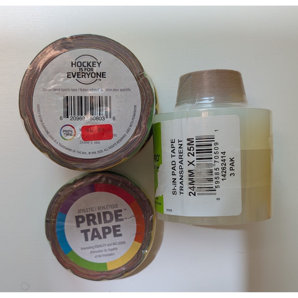 Renfrew Pro Shin Pad Tape 3-Pack & Pride Tape Hockey Athletic Tape Bundle NEW